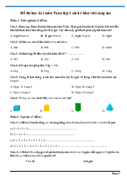 Đề thi giữa học kì 2 lớp 2 môn Toán - Đề 1 | Chân trời sáng tạo