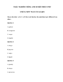 Trắc nghiệm Ngữ âm tiếng Anh lớp 10 Unit 8 New Ways To Learn | Global Success