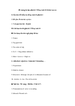Đề cương ôn thi giữa học kì 2 môn Tiếng Anh lớp 10 năm 2022 - 2023 (Sách mới) | Global Success đề 2