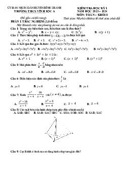 Bộ đề tham khảo cuối kì 1 Toán 8 năm 2023 – 2024 phòng GD&ĐT Bình Chánh – TP HCM