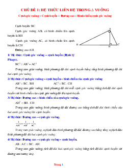 Phương pháp giải hệ thức lượng trong tam giác vuông toán 9 (có đáp án và lời giải chi tiết)