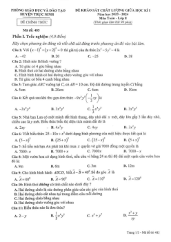Đề giữa học kì 1 Toán 8 năm 2023 – 2024 phòng GD&ĐT Trực Ninh – Nam Định