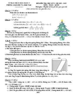 Đề cuối học kỳ 1 Toán 8 năm 2022 – 2023 phòng GD&ĐT Quận 5 – TP HCM
