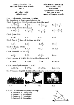 Đề học kỳ 2 Toán 6 năm 2022 – 2023 trường THCS An Lạc – TP HCM