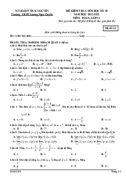 Đề cuối kì 2 Toán 11 năm 2022 – 2023 trường THPT Lương Ngọc Quyến – Thái Nguyên