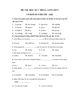 Đề thi tiếng Anh lớp 9 học kì 2 sở GD&ĐT Quảng Nam năm 2024