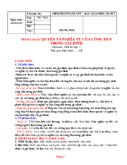 Giáo án GDCD 7 cánh diều bài 12: Quyền và nghĩa vụ của công dân trong gia đình