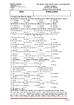Đề thi HK2 Tiếng Anh 8 có đáp án