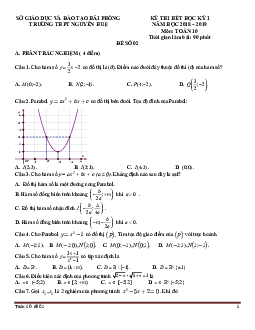 Đề thi hết học kỳ 1 Toán 10 năm 2018 – 2019 trường THPT Nguyễn Huệ – Hải Phòng