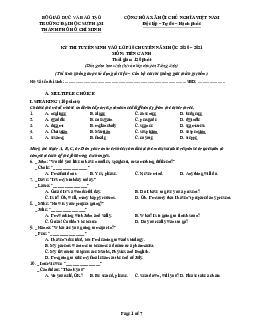 Đề thi Tuyển sinh vào lớp 10 THPT Chuyên Đại học sư phạm TP Hồ Chí Minh năm 2021-2022
