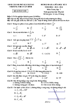 Đề giữa học kỳ 1 Toán 7 năm 2023 – 2024 trường THCS Tân Bình – Hải Dương
