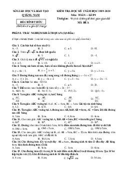 Đề thi HK1 Toán 9 năm học 2019 – 2020 sở GD&ĐT Quảng Nam