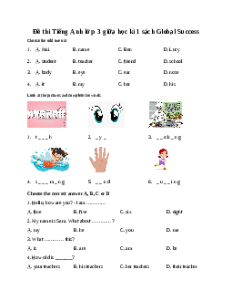 Đề thi Tiếng Anh lớp 3 giữa học kì 1 sách Global Success