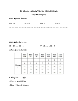 Đề kiểm tra cuối tuần Toán lớp 2 Kết nối tri thức - Tuần 18 (nâng cao)