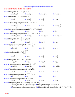 100 Câu Trắc Nghiệm Phương Trình Mũ Theo Từng Dạng