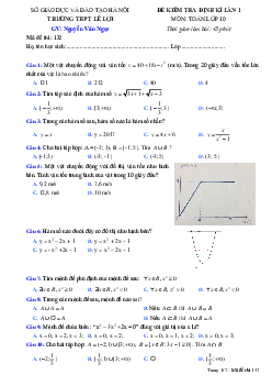 Đề kiểm tra định kỳ lần 1 môn Toán lớp 10 trường THPT Lê Lợi – Hà Nội