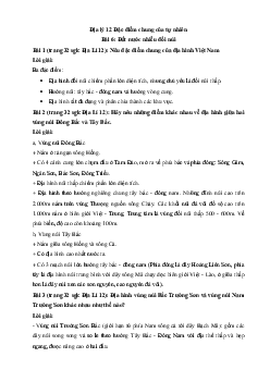 Giải bài tập SGK Địa Lý lớp 12 Bài 6: Đất nước nhiều đồi núi