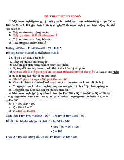 Đề thi cuối kì Kinh tế vi mô (Có đáp án)