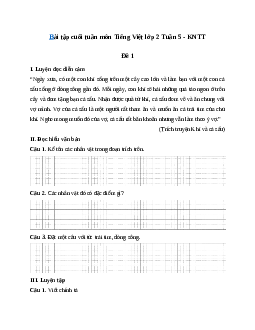 Phiếu bài tập cuối tuần lớp 2 môn Tiếng Việt Kết nối tri thức - Tuần 5