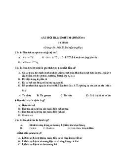 Câu hỏi trắc nghiệm chương 6 môn Lý sinh