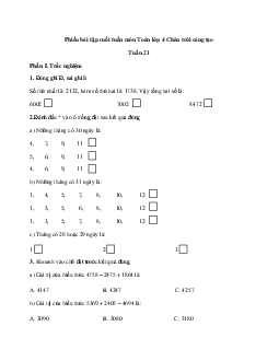Bài tập cuối tuần Toán lớp 3 Chân trời sáng tạo - Tuần 21