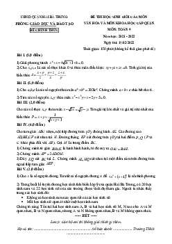 Đề thi học sinh giỏi Toán 9 năm 2021 – 2022 phòng GD&ĐT quận Hai Bà Trưng – Hà Nội
