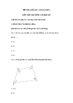 Đề ôn thi giữa kì 1 Toán lớp 4 Kết nối tri thức - Đề số 1