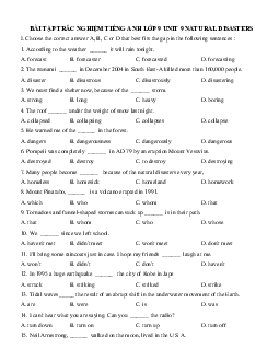 Bài tập Tiếng Anh lớp 9 Unit 9 Natural Disasters Số 2