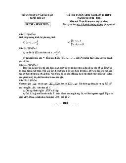 Đề tuyển sinh lớp 10 môn Toán năm 2021 – 2022 sở GD&ĐT Ninh Thuận