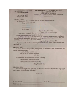 Đề thi học kì 1 lớp 9 môn Ngữ văn Phòng GD&ĐT tỉnh Đồng Tháp năm học 2018 - 2019