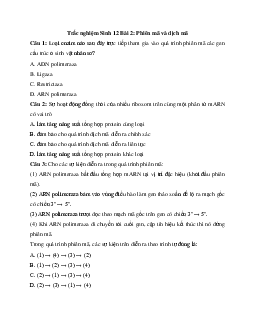 Trắc nghiệm Sinh học 12 bài 2