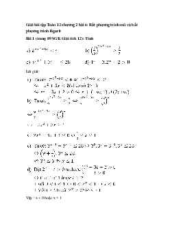 Giải bài tập Toán 12 chương 2 bài 6: Bất phương trình mũ và bất phương trình lôgarit