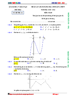 Đề KSCL môn Toán học sinh lớp 12 năm 2020 – 2021 sở GD&ĐT Phú Thọ