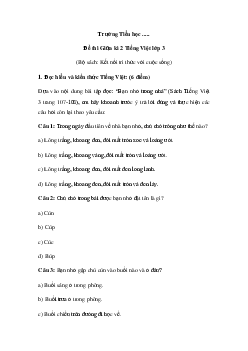 Đề thi giữa học kì 2 Tiếng Việt lớp 3 năm 2023 - 2024 (Đề 1) | Kết nối tri thức