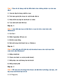 300 Câu hỏi trắc nghiệm Tin học cơ sở (có đáp án)