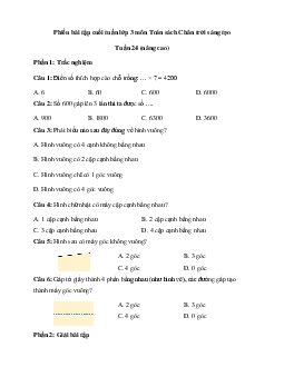 Phiếu bài tập cuối tuần Toán lớp 3 Chân trời - Tuần 24 (nâng cao)