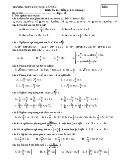 Đề kiểm tra Đại số và Giải tích 11 chương 1 (Lượng giác) trường THPT Đức Thọ – Hà Tĩnh