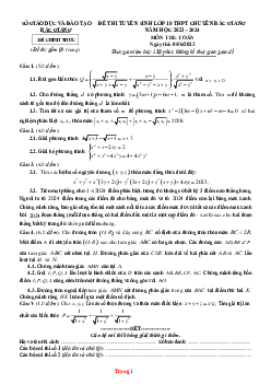 Đề thi tuyển sinh vào lớp 10 THPT chuyên Bắc Giang năm 2023-2024 môn toán (có đáp án và lời giải chi tiết)