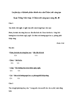 Soạn bài Luyện từ và câu: Luyện tập về thành phần chính của câu - Tiếng Việt 4 Chân trời sáng tạo