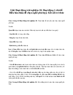 Giải Hoạt động trải nghiệm 10: Hoạt động 1 chủ đề 10 Kết Nối Tri Thức