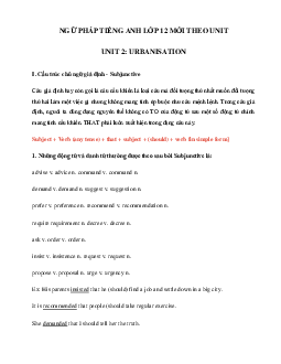 Ngữ pháp Unit 2 lớp 12 Urbanisation