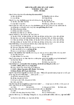 Đề ôn tập giữa HK1 môn Tin 12 năm 2022-2023 (có đáp án) - Đề 2