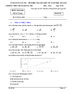 Đề giữa học kì 1 Toán 10 năm 2021 – 2022 trường THPT Thị xã Quảng Trị
