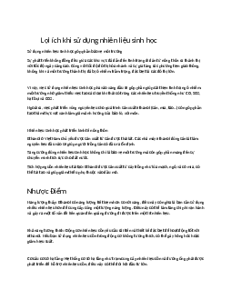 Lợi ích khi sử dụng nhiên liệu sinh học