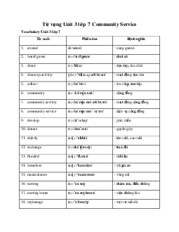 Từ vựng Unit 3 lớp 7 Community Service sách Global Success