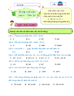 Giải Bài tập cuối tuần lớp 4 môn Toán Chân trời sáng tạo - Tuần 22