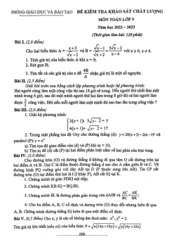 Đề khảo sát chất lượng Toán 9 năm 2022 – 2023 phòng GD&ĐT Đông Anh – Hà Nội