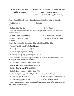 Đề kiểm tra cuối học kì 2 lớp 12 môn Lịch sử có đáp án năm học 2020 - 2021