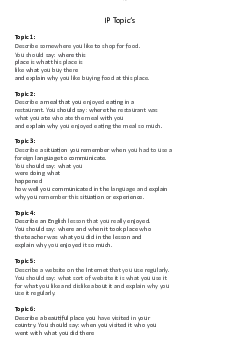 Đề cương IP Topic's ôn tập học phần Tiếng anh cơ bản