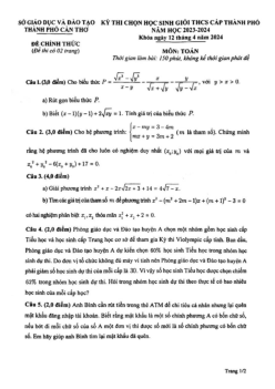 Đề thi chọn học sinh giỏi Toán THCS năm 2023 – 2024 sở GD&ĐT Cần Thơ